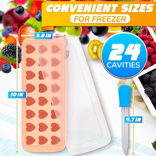Vista 2 de Bandeja para cubitos de hielo con tapa – Molde de silicona de 24 cavidades para forma de corazón y dulces – Moldes flexibles, resistentes al calor e