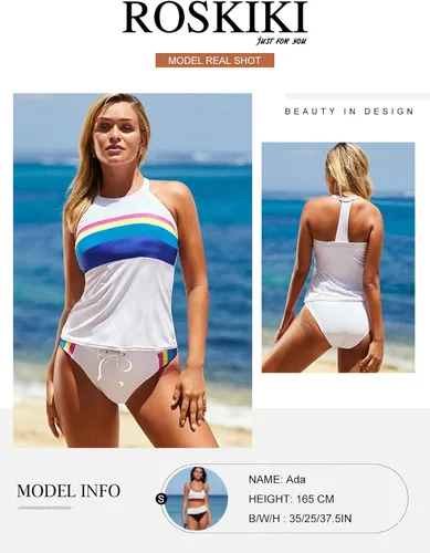Vista 5 de ROSKIKI Traje de baño sin mangas para mujer, tankini retro para surfear