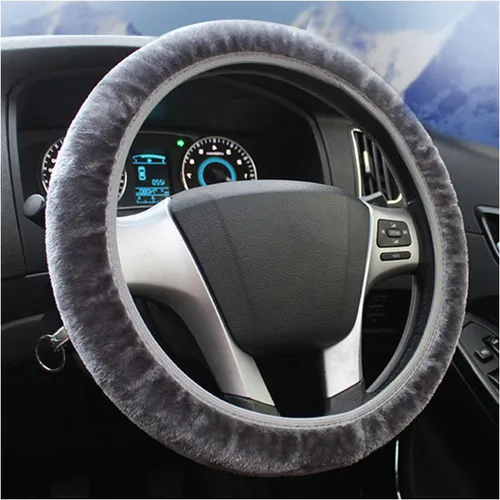 Vista 7 de Ziciner Funda elástica mullida para volante, protector suave de 15 pulgadas para el invierno cálido, fundas antideslizantes y esponjosas para Beige