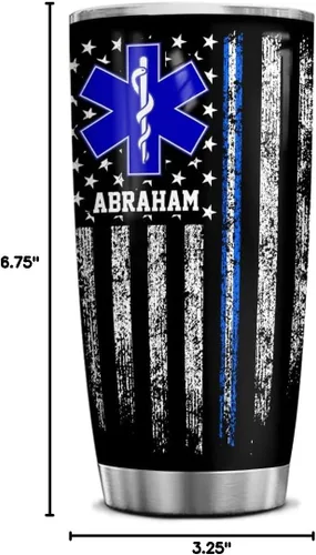 Vista 7 de Wassmin Regalos paramédicos personalizados para hombres, vaso de bandera estadounidense EMT de 20 onzas, 30 onzas, taza de viaje de café, taza
