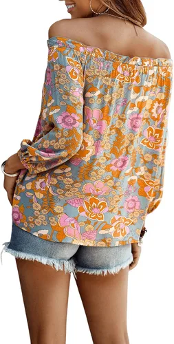 Vista 2 de Romwe Blusa de manga larga con nudo frontal y estampado tribal bohemio para mujer