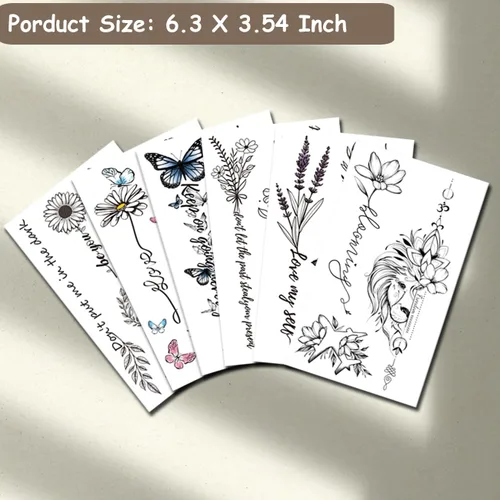 Vista 2 de CHARLENT Tatuajes temporales con palabras de flores para mujeres y niñas, de larga duración, impermeables, realistas, negros, sexis, tatuajes
