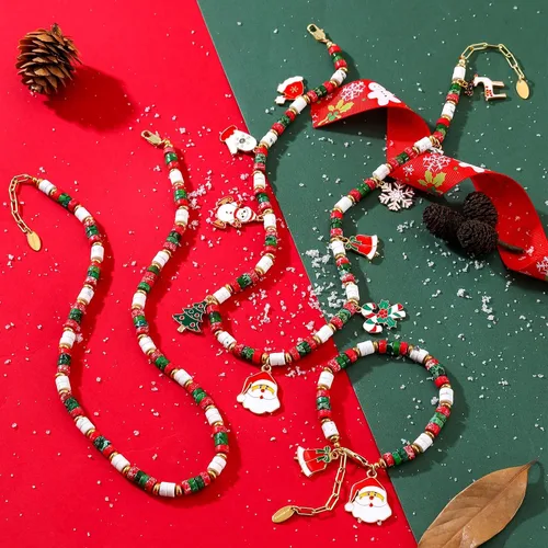 Vista 5 de NVWAROCK Pulsera de cuentas de Navidad, chapada en oro de 14 quilates, apilable, de piedra natural, para mujeres y niñas