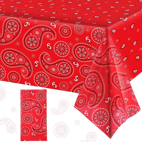 Vista 14 de Tatuo Mantel de fiesta del oeste con estampado de cachemira, mantel de bandana, mantel de plástico rectangular con flores para fiesta temática