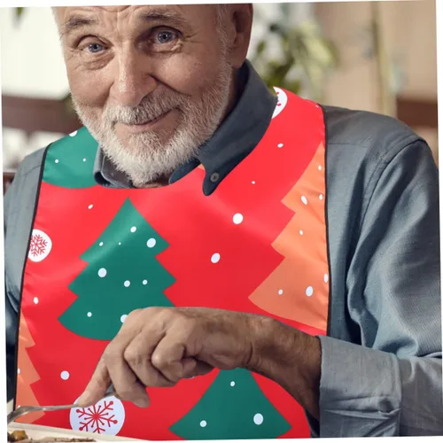 Vista 3 de Healifty 2 baberos de Navidad para adultos mayores protectores de alimentación ajustables diseño festivo árbol de Navidad de Papá Noel para uso a