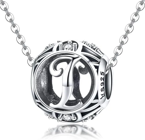 Vista 2 de Dijes de plata de ley 925 con inicial de la A a la Z para pulseras, collares, cuentas del alfabeto de circonita cúbica, regalos personalizados