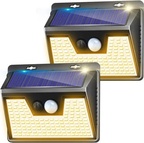 Vista 24 de Luces solares para exteriores, paquete de 1 unidad, 140 LED/3 modos de sensor de movimiento, luces para exteriores, alimentadas por energía solar