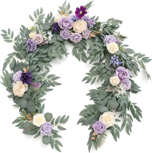 Vista 12 de Ling's moment Dusty Blue Artificial Flower Garland Wedding Arch 6 FT Azul polvoriento y azul marino