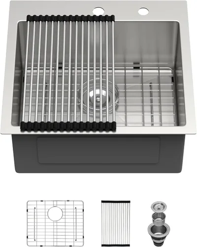 Vista 28 de Fregadero de cocina para exteriores 15 x 15 pulgadas, fregadero de bar de 15 x 15 pulgadas, fregaderos de cocina de acero inoxidable de calibre 16