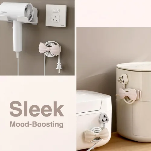 Vista 2 de Organizador de cables para electrodomésticos – Paquete de 4 soportes de cordón de lazo rosa, enrollador de cable adhesivo para mezclador de cocina