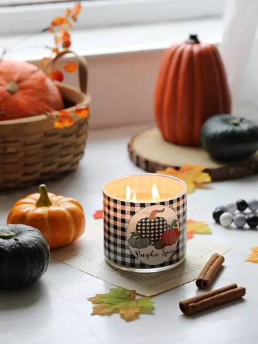 Vista 4 de Vela de calabaza, regalo de velas de Acción de Gracias, vela de otoño, vela perfumada con especias de calabaza, 3 mechas grandes, 14 onzas