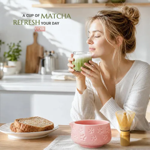Vista 5 de Juego de batidor de matcha, kit de matcha regalos para los amantes Rosa
