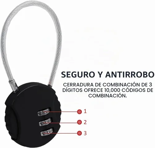 Vista 3 de Litoexpe Cerradura de combinación de 4 unidades, 3 dígitos para exteriores, impermeable, con código, candado, candado, cable de bloqueo para Negro
