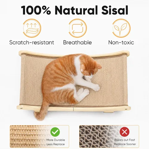 Vista 3 de FUKUMARU Extra Large Sisal Cat Scratcher Bed Indoor Sturdy Wood Scratch Bed 27.4 Inch Large Cat Scratching Bed Scratch Pad, 100% Natural Sisal Cat