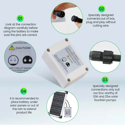 Vista 3 de ECO-WORTHY Fuente solar bomba de agua batería de reserva 14.8V 2600mah para ECO-WORTHY 12Watt/25Watt Kit de bomba de fuente solar