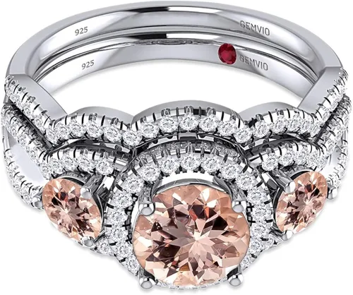 Vista 3 de GEMVIO Colección de tres anillos de piedra, 1 34 CTTW de corte redondo natural y creado en laboratorio y anillo de compromiso de oro de 14 quilates