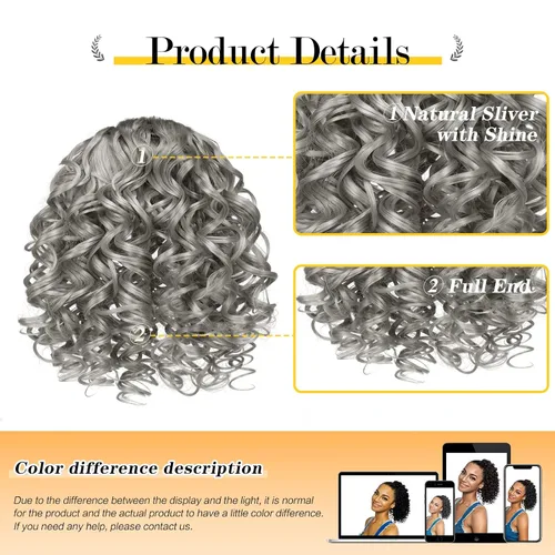 Vista 2 de PEACOCO Extensión de cola de caballo rizada con cordón para mujeres negras - Cola de caballo de 6 pulgadas con clip, postizo sintético de afro corto