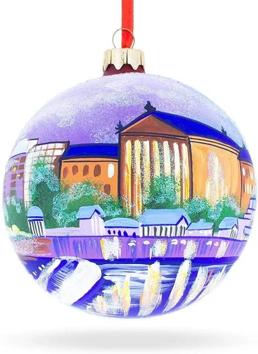 Vista 6 de Philadelphia, Pennsylvania - Adorno navideño de bola de cristal de 4 pulgadas Hand Painted in Ukraine, German Glass, Italian Paints, Hanging