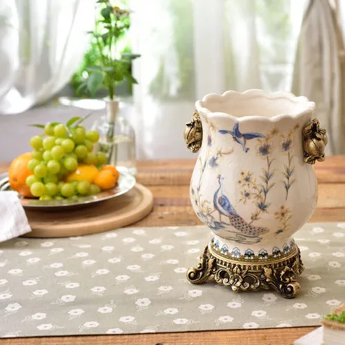 Vista 4 de Jarrón de cerámica alto para suelo, florero chino para decoración del hogar, florero japonés de 8.3 pulgadas, recipiente sofisticado para ramas