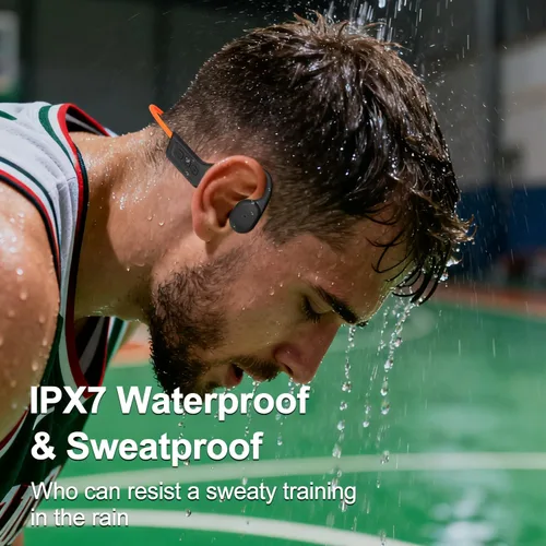 Vista 3 de Auriculares de conducción ósea, auriculares Bluetooth inalámbricos impermeables IPX7, auriculares de oreja abierta, micrófono integrado Bluetooth