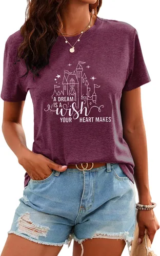 Vista 5 de Camiseta mágica para mujer, camiseta de reino mágico con estampado de castillo, camiseta familiar de manga corta, tops casuales de verano