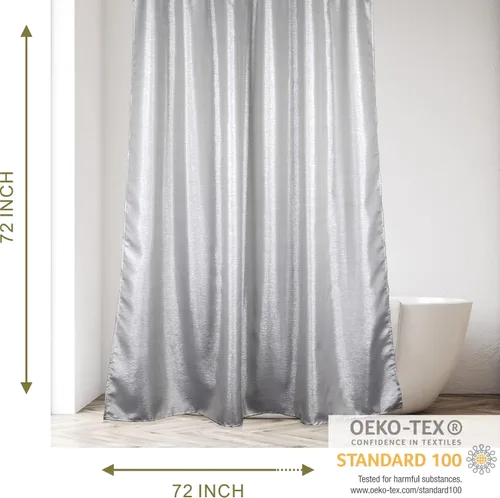 Vista 6 de Cortina de ducha brillante gris plateado: juego de cortinas de tela metálica gris claro moderno y elegante para decoración de baño festiva