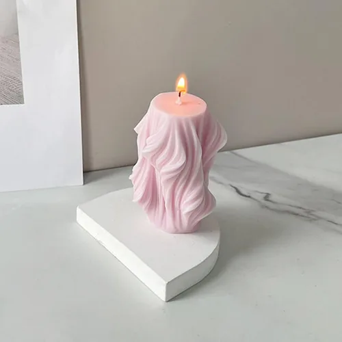 Vista 6 de Molde de vela torcida de onda geométrica de pilar irregular de silicona para velas de jabón, molde de fondant para pastel de caramelo de chocolate