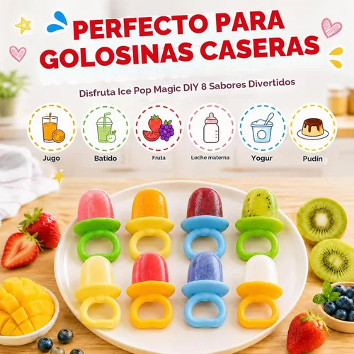 Vista 6 de Miaowoof Moldes de paletas para bebés con palillos, 8 cavidades de silicona para hacer paletas de hielo para bebés leche materna para alivio