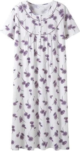 Vista 19 de Keyocean - Camisón de manga corta para mujer, 100 % algodón, suave, cómodo, ligero, con encaje, para verano, ropa de dormir Floral azul