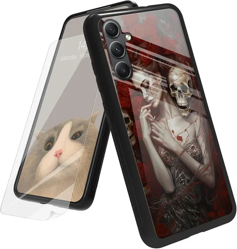 Vista 79 de Funda para Samsung Galaxy A12 5G con protector de pantalla, parte trasera de vidrio templado + TPU de silicona suave que absorbe los golpes