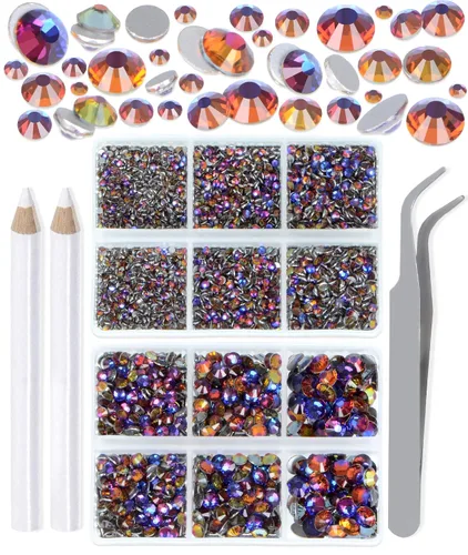 Vista 29 de LPBeads 6000 unidades de diamantes de imitación negros no termofijos, 6 tamaños, cristal redondo, con parte trasera plana, pinzas y bolígrafo