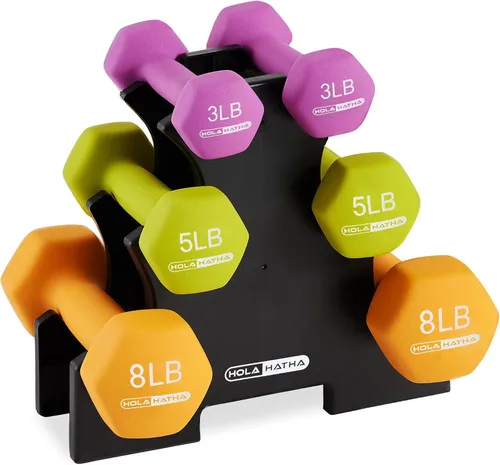 Vista 19 de HolaHatha 1, 2 and 3 lb Neoprene Dumbbell Strength Training Weight Set with Rack