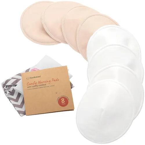 Vista 17 de Almohadillas de lactancia de viscosa de bambú orgánico, 8 almohadillas lavables para lactancia materna, bolsa de lavado, reutilizables
