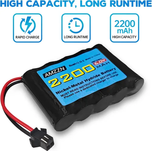 Vista 7 de 2 pilas AA NiMH de 6.0 V 2200 mAh con enchufe SM-2P y cargador USB para TB141 TB142 DE37 RC coche de juguete, excavadora RC, camión