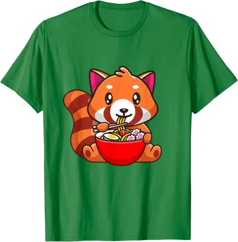 Vista 4 de Camiseta Kawaii Anime Red Panda Eating Ramen Noodles, Negro, S