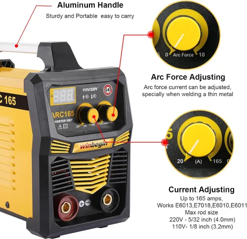 Vista 7 de Máquina de soldadura por arco de 110 V/220 V, pantalla digital, varilla máxima de 165 A 5/32 pulgadas, soldador de palo resistente, soldadura fácil