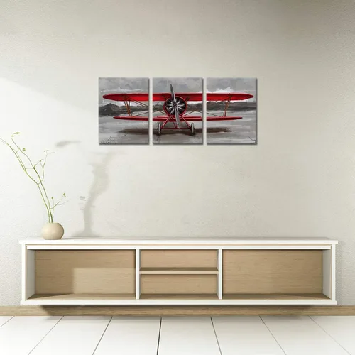 Vista 3 de 3 piezas vintage avión lienzo pared arte rojo Jet pinturas aviones rojo cuadros rojo y gris aviación carteles impresión para sala de estar