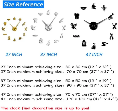 Vista 2 de XDG Reloj de pared gigante para dentista y dentista, reloj de pared de gran tamaño, espejo de aguja grande, dentista, decoración de oficina, regalo