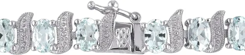 Vista 3 de Ross-Simons Pulsera de tenis aguamarina con detalles de diamantes en plata de ley de 9,50 qt. t. t, Gema, multi aguamarina Tela vaquera