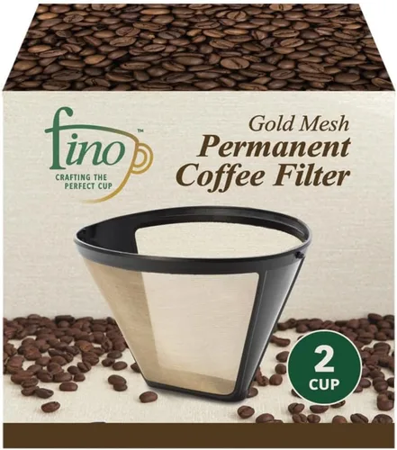 Vista 4 de Fino Filtro de café permanente de malla dorada, filtro de tamaño número 2, prepara de 2 a 6 tazas