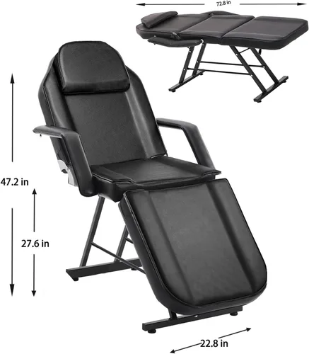 Vista 3 de Roixeeds Silla de tatuaje de 3 secciones, cama de masaje profesional ajustable, silla de cama de tatuaje con taburete de spa y gancho para toalla
