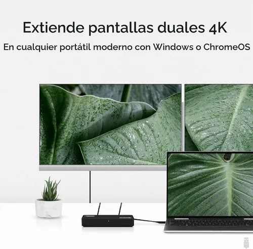 Vista 2 de Plugable Adaptador Dual Monitor 4K DisplayPort y HDMI para USB 3.0 y USB-C, Compatible con Windows y ChromeOS