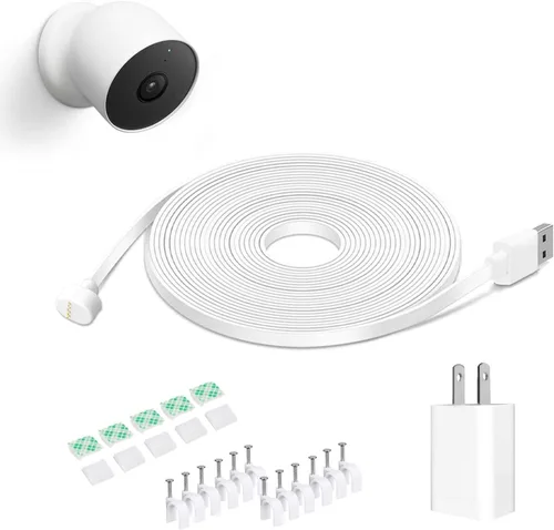 Vista 10 de DIANMU Cable de alimentación de 20 pies con adaptador para Google Nest Cam Blanco