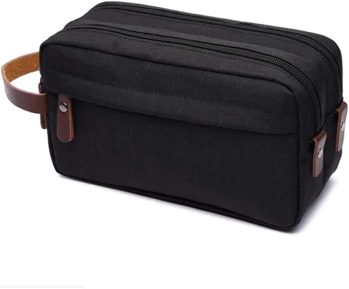 Vista 11 de Tumecos Neceser de cuero encerado para hombre, kit de afeitado, accesorios de viaje, bolsa organizadora
