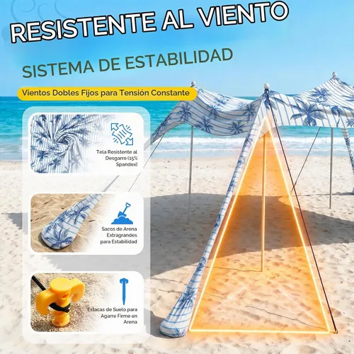 Vista 4 de Sekey Toldo de playa de aluminio con protección solar UPF 50+ - Toldo de playa portátil de 10 x 10 pies con cuerda resistente al viento y postes