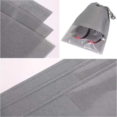 Vista 4 de 12 bolsas de zapatos para viajes, no tejidas con cuerda para hombres y mujeres, bolsa organizadora de almacenamiento de zapatos grandes, Negro