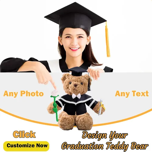Vista 6 de Oso de graduación con rosa + lazo, regalos de graduación personalizados, oso de peluche con foto + texto personalizado como regalo único para ella