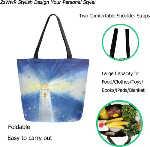 Vista 2 de ZzWwR Elegante bolso de hombro extra grande con patrón de estilo de moda para playa, viajes, fin de semana, gimnasio, compras de comestibles