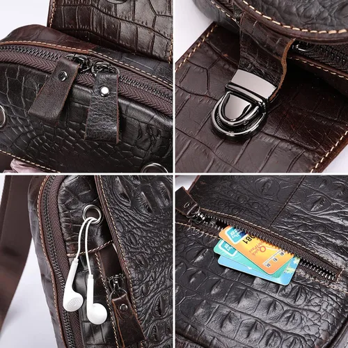 Vista 3 de QAZWSXE Bolso cruzado de cuero para hombre, bolso bandolera de hombro, bolsas casuales para el pecho, para viajes, senderismo, mochilas, 11 - café