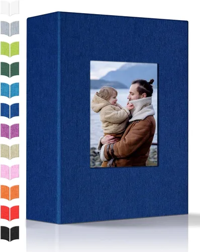 Vista 28 de Álbum de fotos Artfeel 4x6 con 100 bolsillos, álbumes de fotos deslizables, libro de memorias con cubierta de lino y ventana frontal, libro de fotos